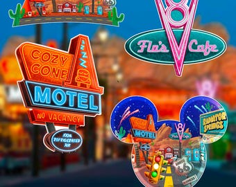 Radiator springs bundle laptop sticker/ Flo cafe/ cozy cone motel/ Disney cars / journal planner sticker/ water bottle cell phone decal