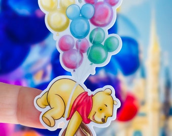 Pooh Mickey balloon laptop sticker/ Winnie the Pooh hundred acre disney sticker/ water bottle/ cell phone/ journal planner decal