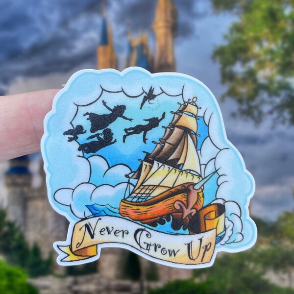 Never grow up/ Peter Pan Ship Laptop Stickers/ Neverland Captain Hook sticker/ iphone planner water bottle decal