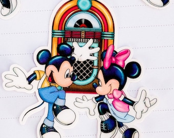 Retro Mickey and Minnie sticker/50’s diner Disney / Disney sticker/ disney cell phone sticker/ journal decal/ planner/ Stanley cup stickers