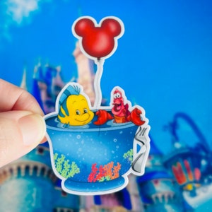 Flounder and Sebastian teacup sticker/ little mermaid sticker/ disney sticker/ teacup sticker/ water bottle/ cell phone/ laptop sticker/