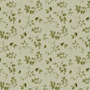 Blessed By Nature 17814-770 Green Leaf Toss by Lisa Audit. Green Leaves On Green Background. Sold by the Half Yard.