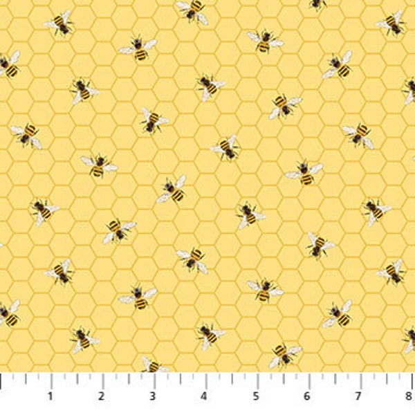 Lavender Market 24478-51 Bees On Gold by Deborah Edwards for Northcott Studio.  Sold by the Half Yard.