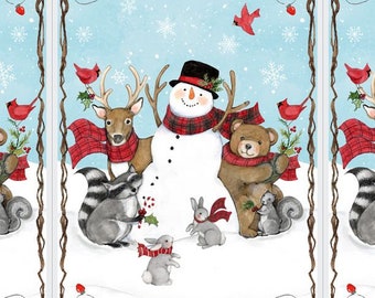 Nose To Nose 39679-413 by Susan Winget for Wilmington Prints. Winter Panel. Snowman.  Sold by the Panel.