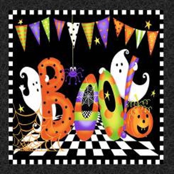 Boo! 254PG-93 Multi Halloween Panel by Delphine Cubitt for Henry Glass & Co.  Glow in the Dark. Sold by the Panel.