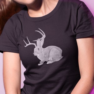 Tshirt Jackalope Black women tshirt with screen print Jackalope jackalope mom shirt bunny tee Gift for her