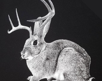 Jackalope tshirt for men, Jackalope Gift T-Shirt, jackalope tshirt, bunny tee, halftone jackalope, rabbit t-shirt, jackrabbit,