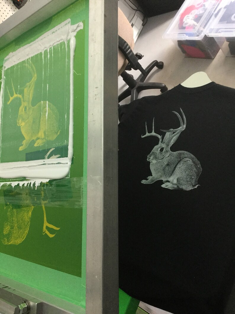 Tshirt Jackalope Black women tshirt with screen print Jackalope jackalope mom shirt bunny tee Gift for her