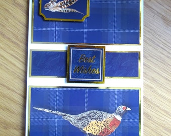 Blue Tartan and Pheasant Birthday Card, Greeting Card for Men