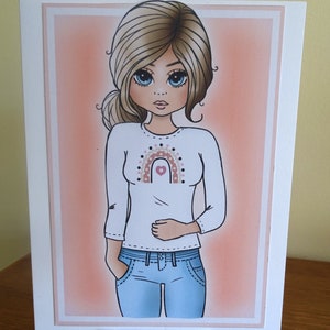 Carte d'anniversaire adolescent, carte d'anniversaire jeune fille, jeune fille en carte t-shirt arc-en-ciel, cartes pour femmes, cartes d'anniversaire pour adolescents