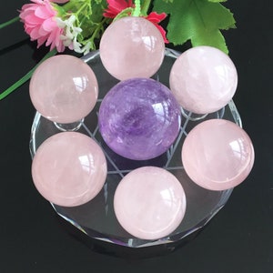 30 mm Seven Star Array Natural amethyst&rose quartz Crystal Ball with Glass Plate-11