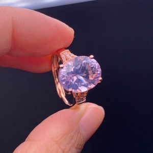 4.3g Natural Purple Lavender Quartz facet stone crystal  silver gilded ring from Brazil