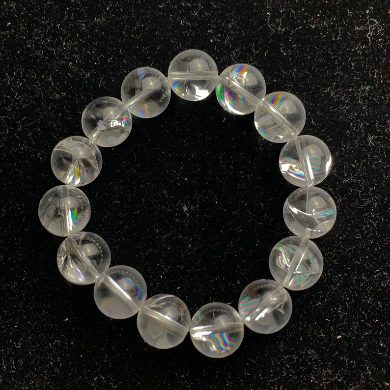 rainbows!natural clear rock quartz 14 mm bracelet-A5