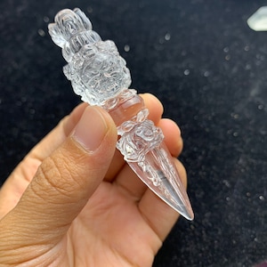 2.83&quot; Clear Natural Quartz crystal amulet Carved Dorje Phurba Healing
