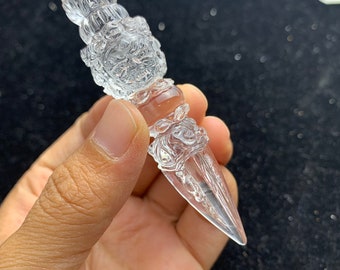 2.83&quot; Clear Natural Quartz crystal amulet Carved Dorje Phurba Healing