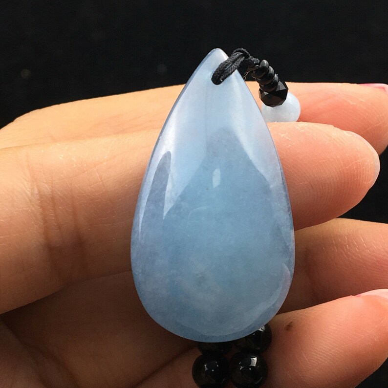 Natural blue Aquamarine gems Crystal pendant necklace healing-39