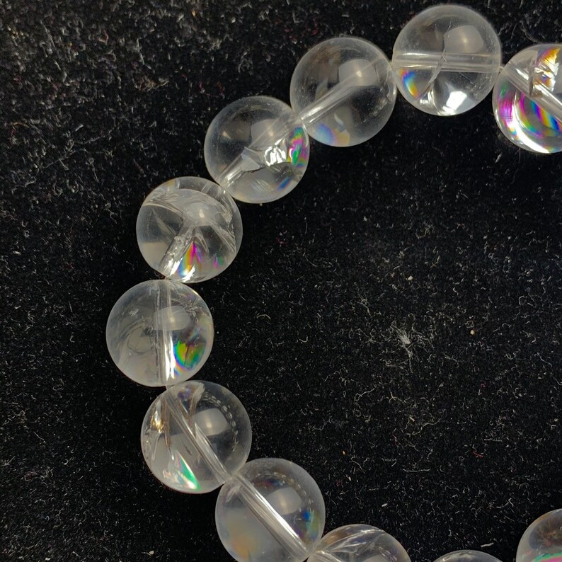rainbows!natural clear rock quartz 14 mm bracelet-A5