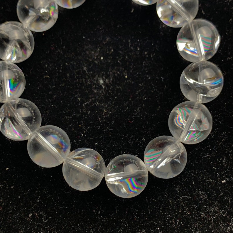 rainbows!natural clear rock quartz 14 mm bracelet-A5
