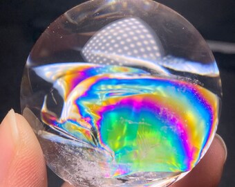 Rainbow!42mm Natural Rainbow quartz clear smoky Quartz Crystal Sphere crystal healing