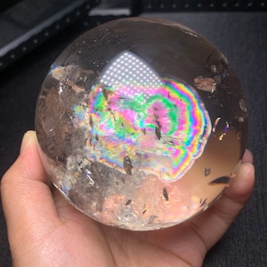 Rainbow!84mm Natural Rainbow quartz clear smoky Quartz Crystal Sphere crystal healing