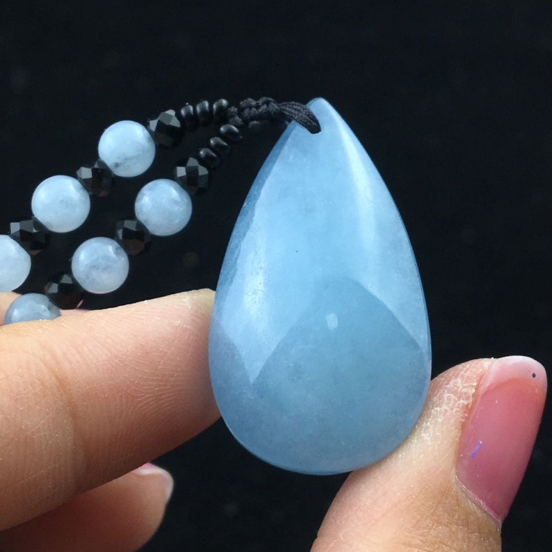 Natural blue Aquamarine gems Crystal pendant necklace healing-39