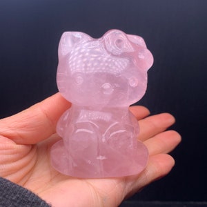One pcs Natural rose quartz carving cat crystal healing