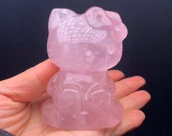 One pcs Natural rose quartz carving cat crystal healing