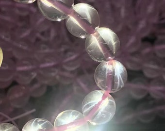 One pcs 8-9 mm Natural pink star light rose quartz round Bead Bracelet
