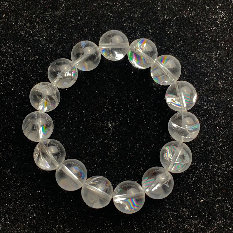 rainbows!natural clear rock quartz 14 mm bracelet-A5