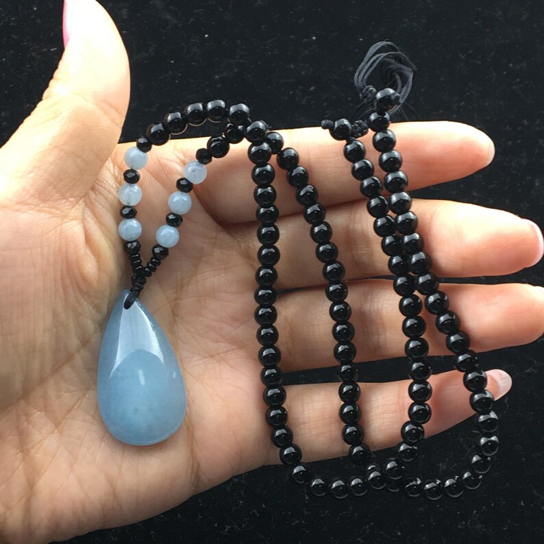 Natural blue Aquamarine gems Crystal pendant necklace healing-39
