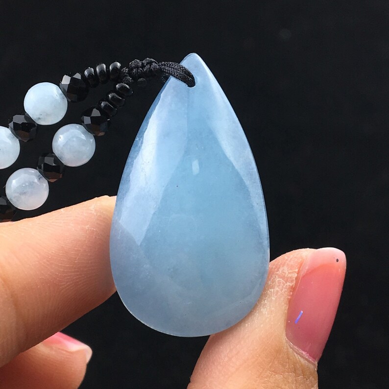 Natural blue Aquamarine gems Crystal pendant necklace healing-39