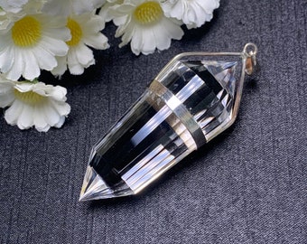 24 sided Vogel Style quartz Natural Clear Quartz Crystal sterling silver pendant DT Wand POINT healing