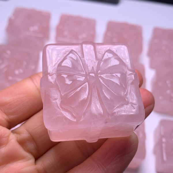 1pcs Natural rose quartz carved gift box,crystal healing