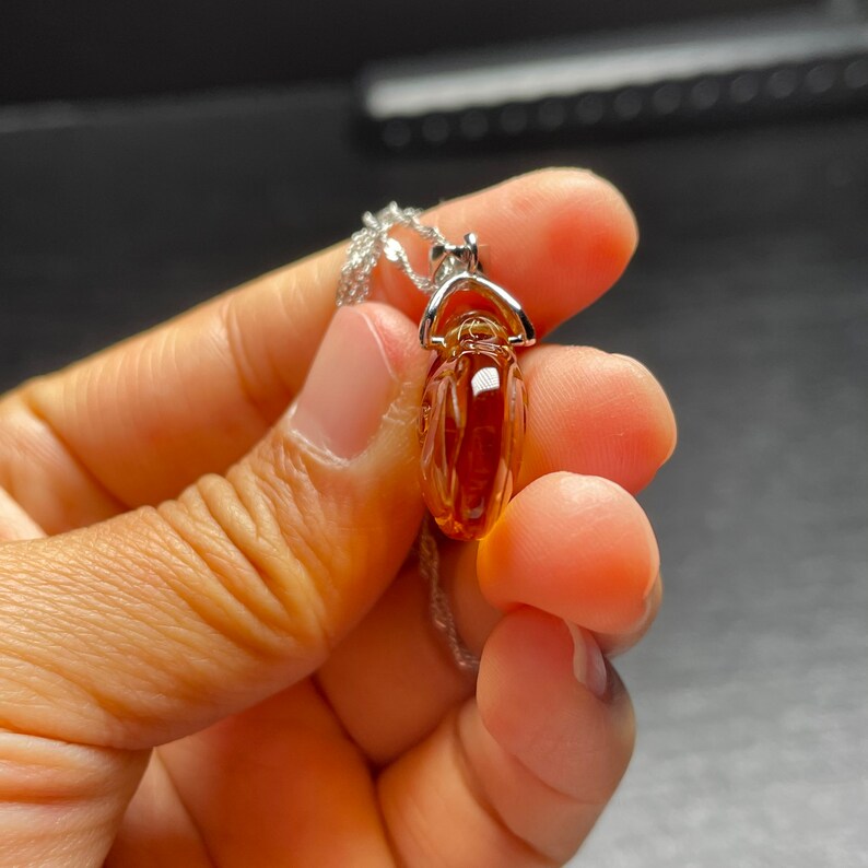 100/% Natural clear citrine Quartz Crystal carved \u201cwishes \u201cPendant silver necklace-24