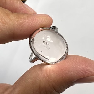 Natural clear Quartz Mobile water Bubbles Enhydro quartz crystal sterling silver adjustable Ring-5.1g-15