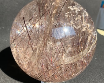 125mm red copper Rutilated Quartz light smoky quartz Crystal Sphere