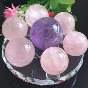 31mm Seven Star Array Natural amethyst&rose quartz Crystal Ball with Glass Plate-08