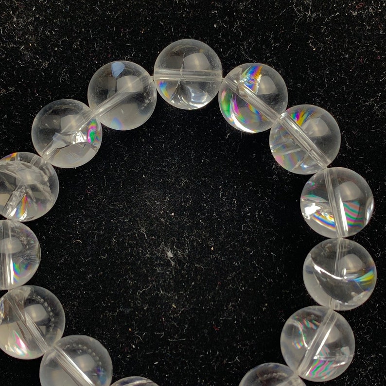 rainbows!natural clear rock quartz 14 mm bracelet-A5