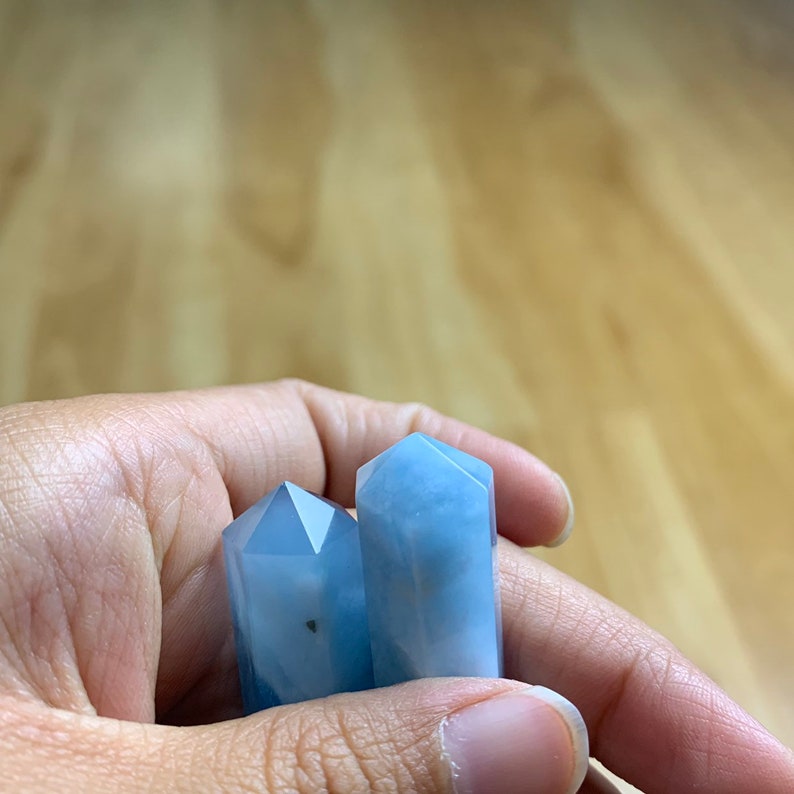 2pcs Natural blue Aquamarine gems Crystal tower point quartz with flash shiny 10