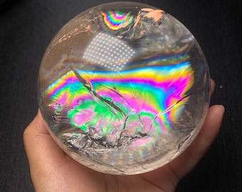 Rainbow!90mm Natural Rainbow quartz clear smoky Quartz Crystal Sphere crystal healing