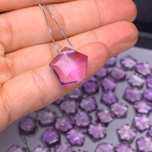 Natural Lavender Amethyst Quartz Crystal carved Star Pendant silver necklace