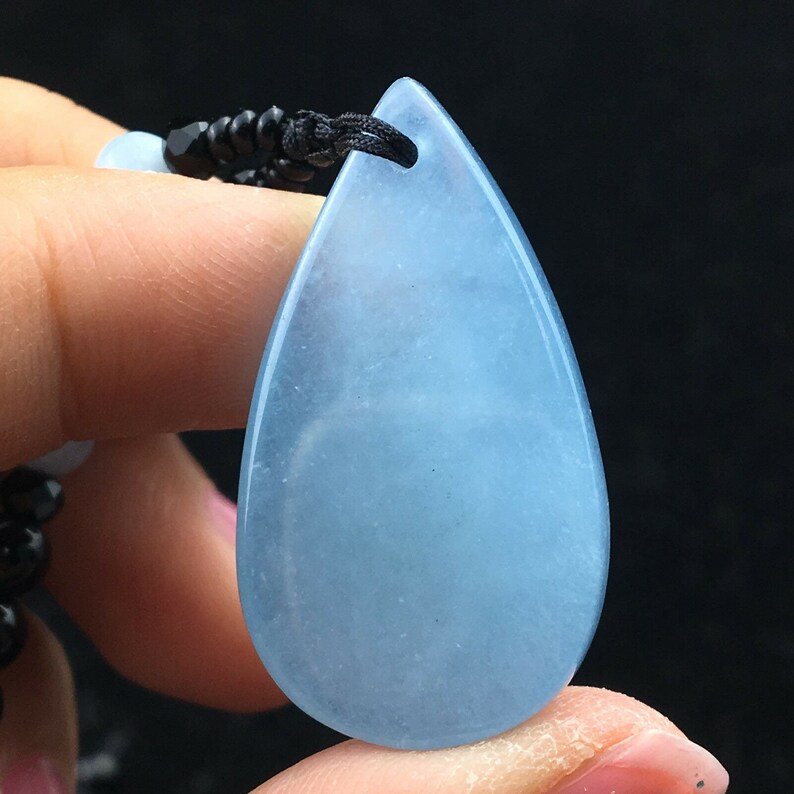 Natural blue Aquamarine gems Crystal pendant necklace healing-39