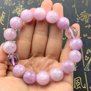natural 12 mm purple kunzite & clear rock quartz quartz crystal bracelet-5