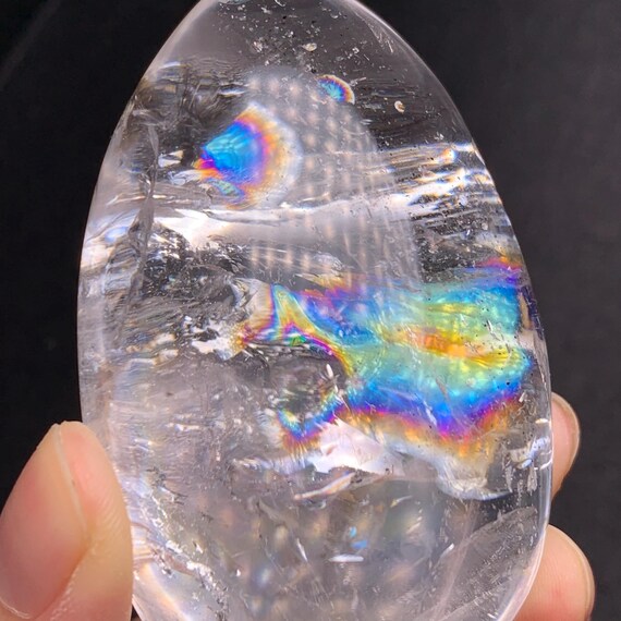Natural Clear Rainbow Quartz Crystal Palm