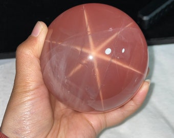 beautiful dark pink star light rose quartz with rainbows sphere from Mozambique -32