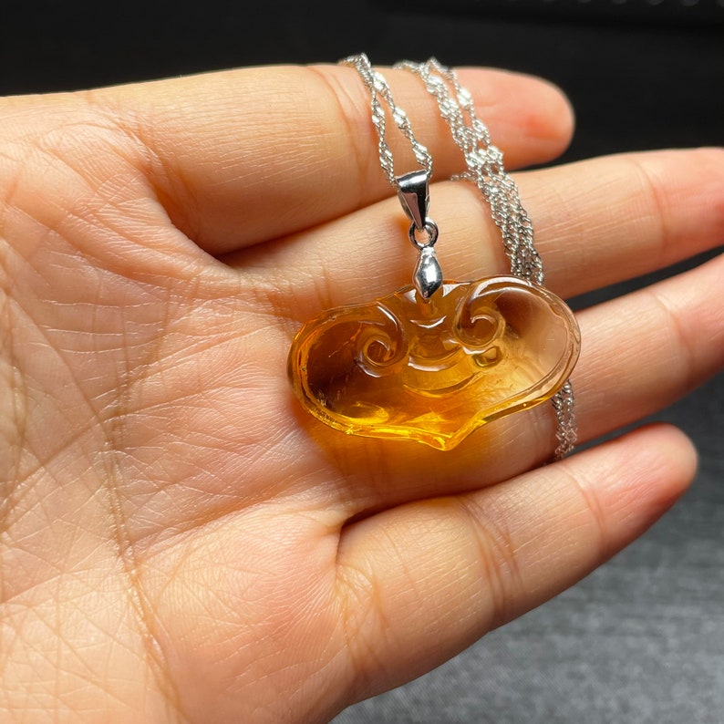 100/% Natural clear citrine Quartz Crystal carved \u201cwishes \u201cPendant silver necklace-24