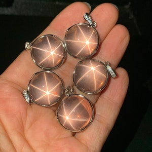 1pcs High quality！Natural strong star light rose Quartz crystal round-shaped silver pendant with silver chain