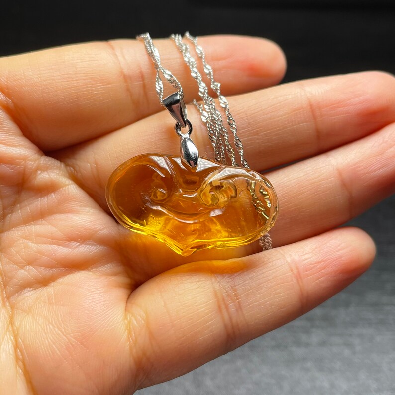 100/% Natural clear citrine Quartz Crystal carved \u201cwishes \u201cPendant silver necklace-24