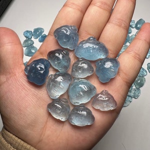 5PCS Natural blue Aquamarine happy clouds carving crystal healing 10-12g
