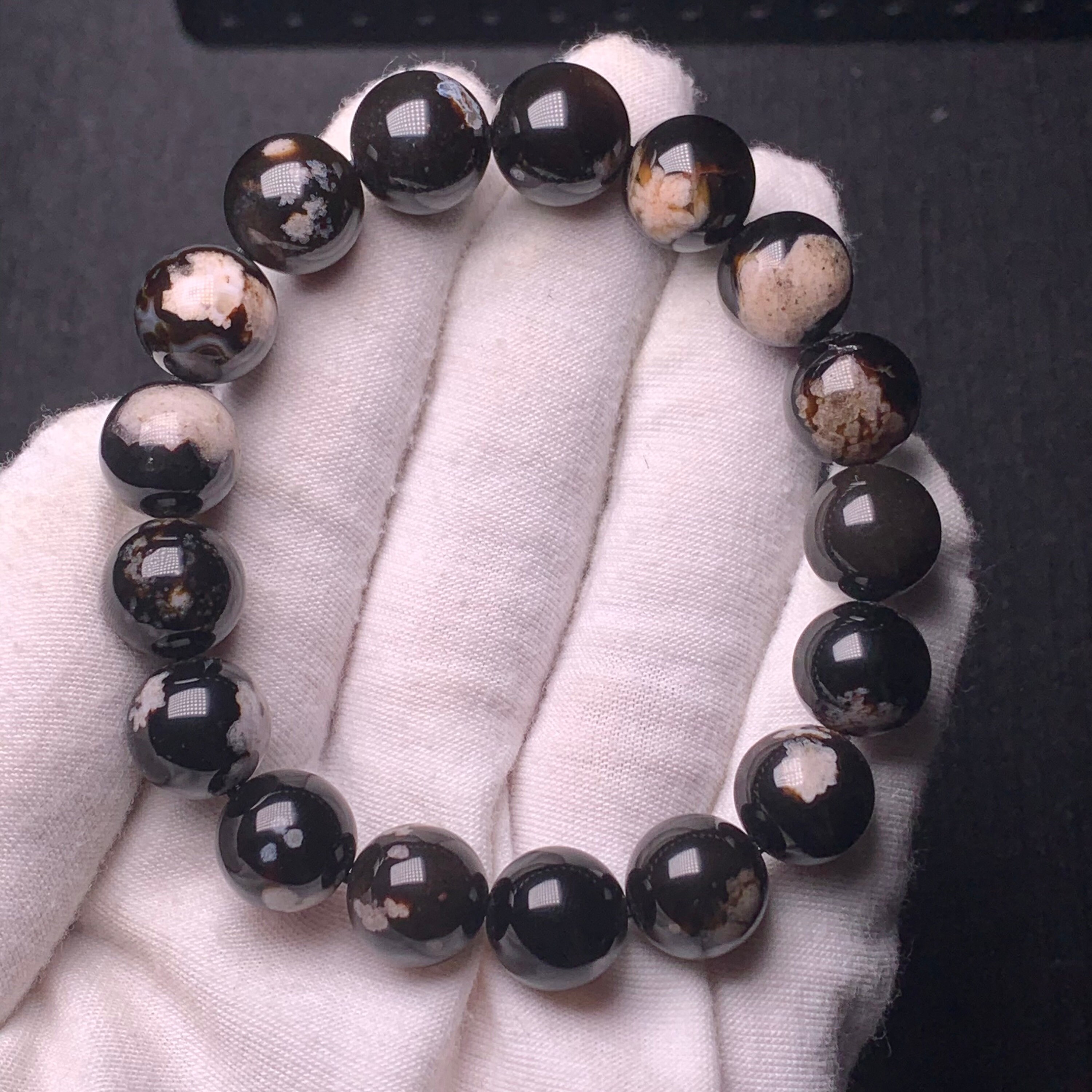 Natural High Quality Black Flower Agate Crystal Bracelet - Etsy